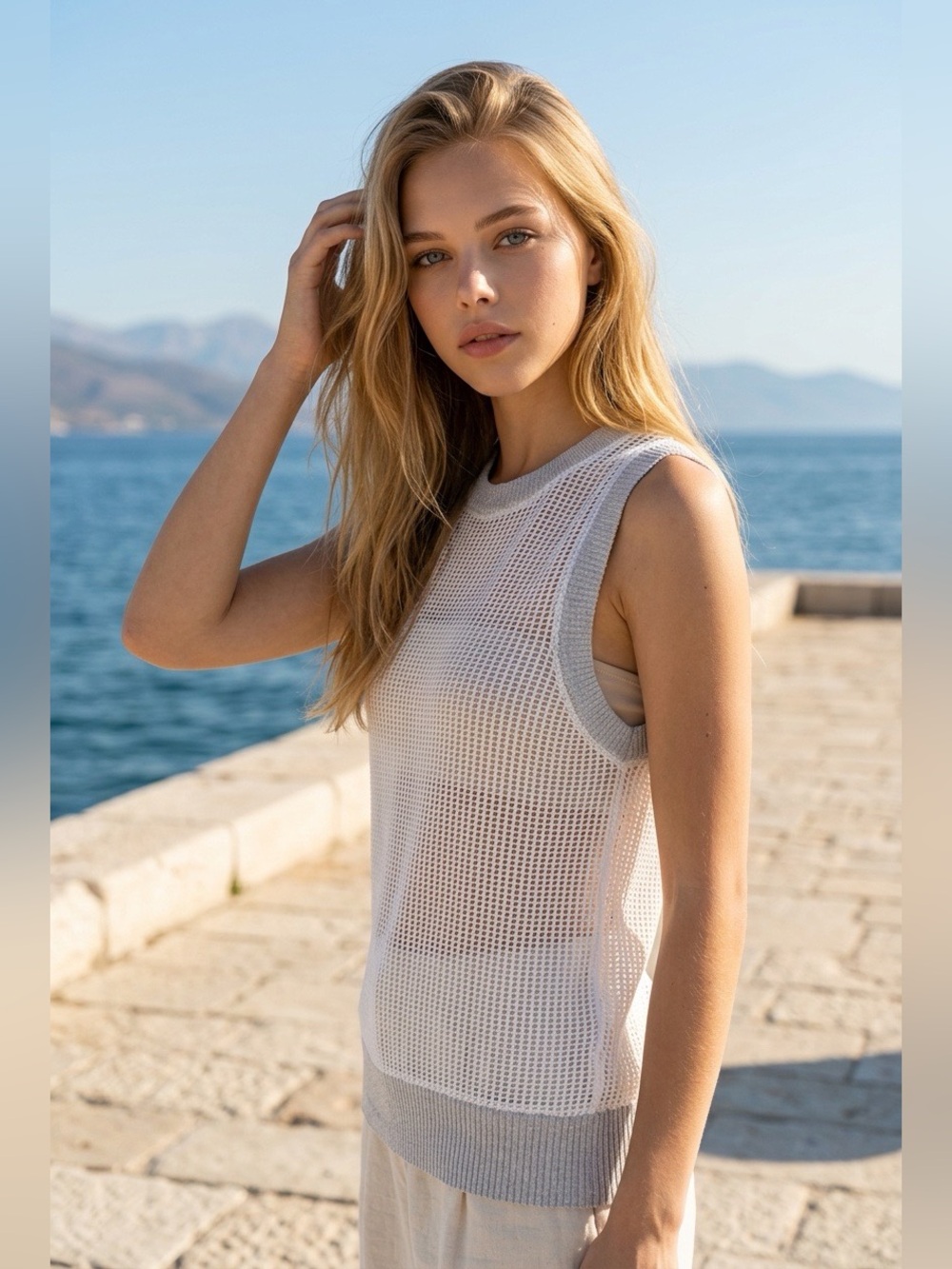 Project Social T White Open-Weave Sleeveless Tank